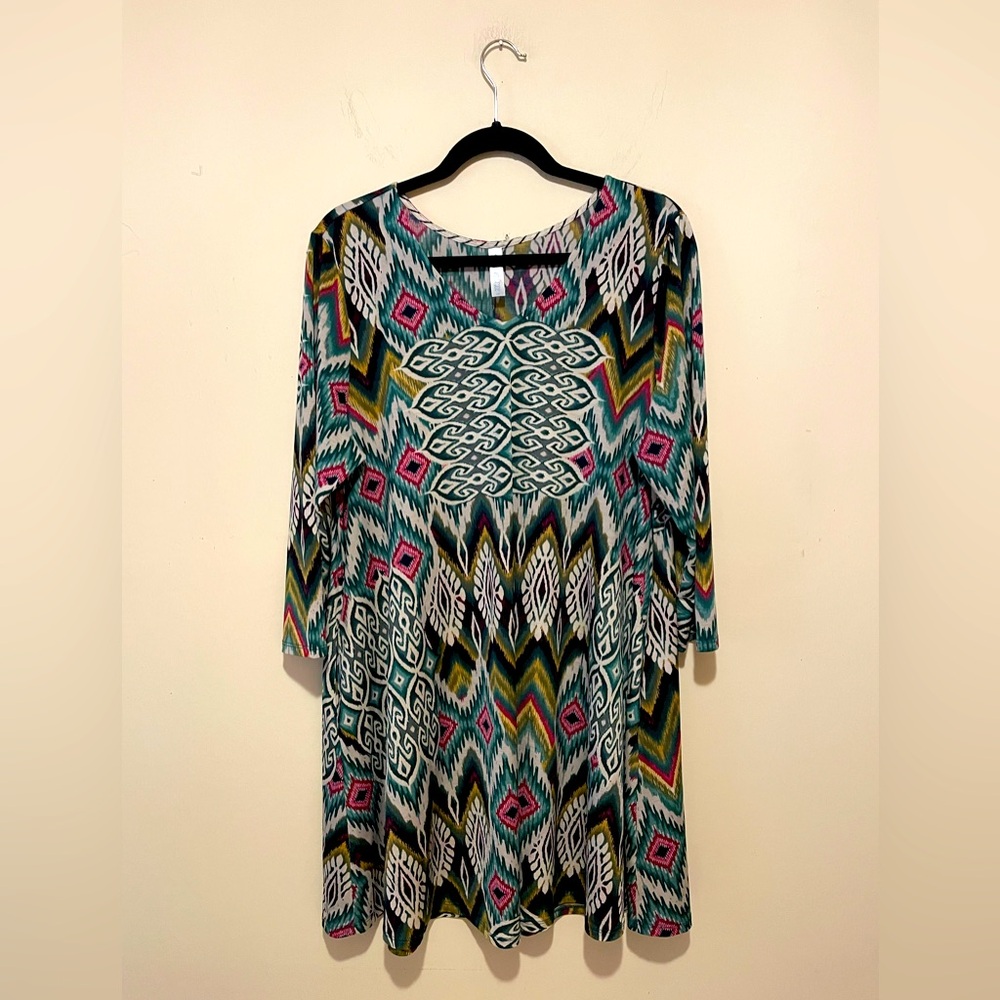 Paisley Grace Boho A-Line Pullover Multicolor Geometric Women's Dress. Size XL.